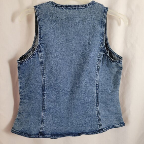 DG2 by Diane Gillman Medium Denim Vest embellished w/grommets studs blue EUC - Picture 2 of 9